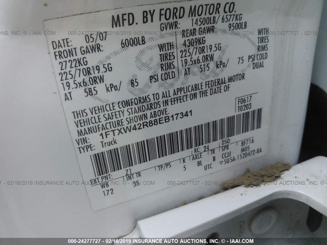 1FTXW42R88EB17341 - 2008 FORD F450 SUPER DUTY Unknown photo 9