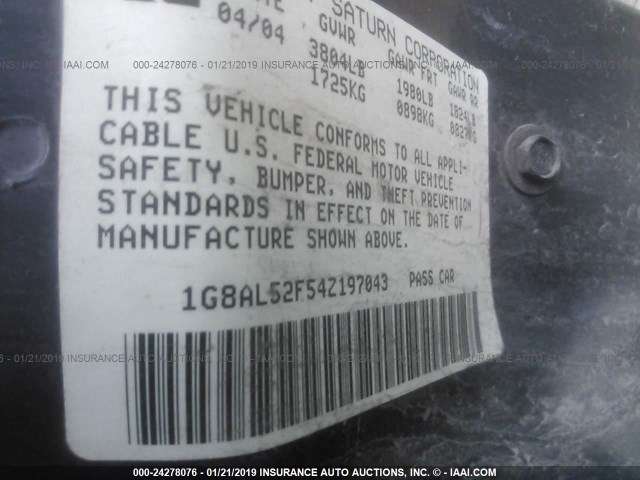 1G8AL52F54Z197043 - 2004 SATURN ION LEVEL 3 BLACK photo 9