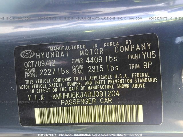 KMHHU6KJ4DU091204 - 2013 HYUNDAI GENESIS COUPE 3.8L GRAY photo 9