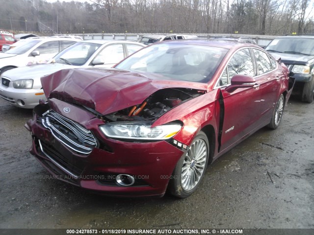 3FA6P0RUXER190107 - 2014 FORD FUSION TITANIUM HEV RED photo 2