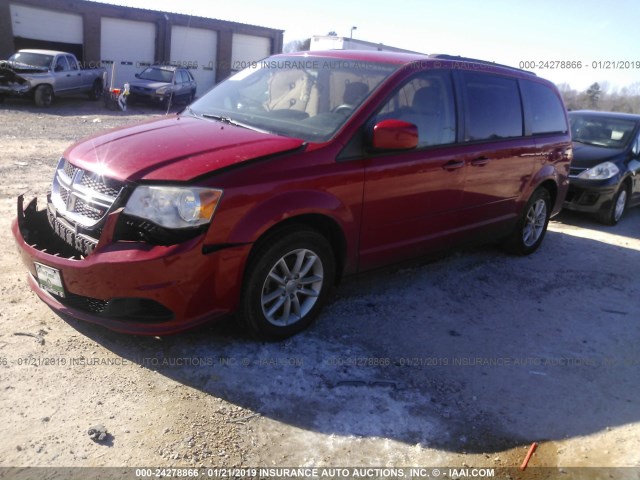 2C4RDGCG2DR735572 - 2013 DODGE GRAND CARAVAN SXT RED photo 2