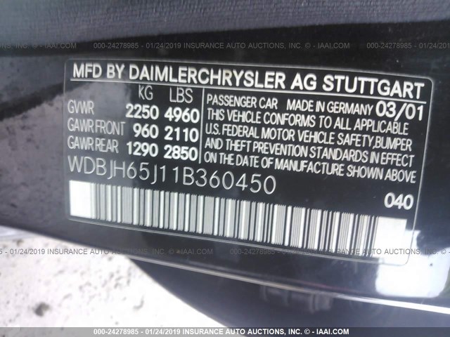 WDBJH65J11B360450 - 2001 MERCEDES-BENZ E 320 BLACK photo 9