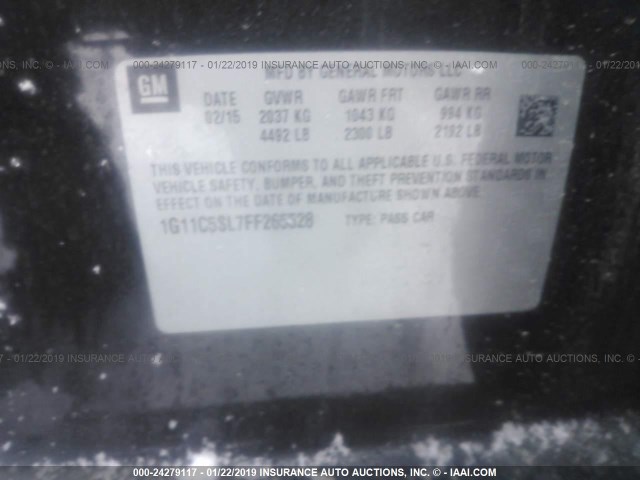 1G11C5SL7FF265528 - 2015 CHEVROLET MALIBU 1LT BLACK photo 9