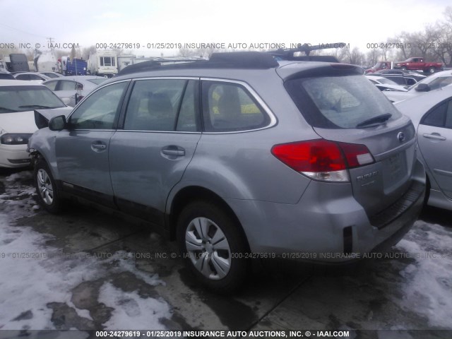 4S4BRBAC9B3319316 - 2011 SUBARU OUTBACK 2.5I SILVER photo 3