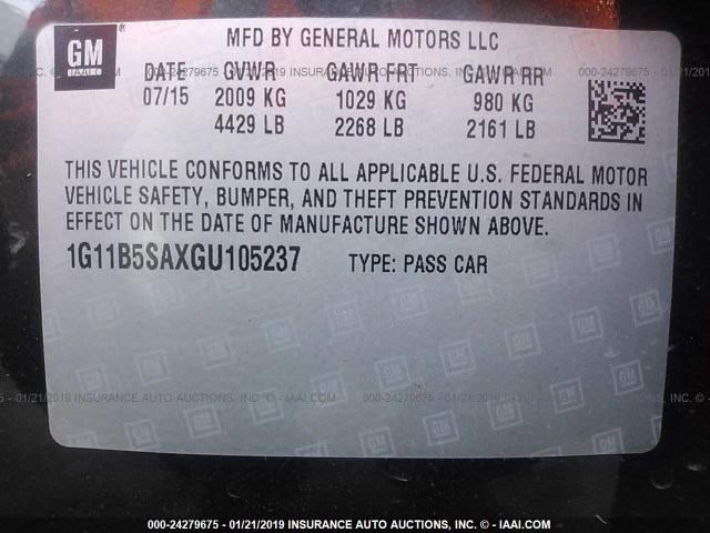 1G11B5SAXGU105237 - 2016 CHEVROLET MALIBU LIMITED LS GRAY photo 9