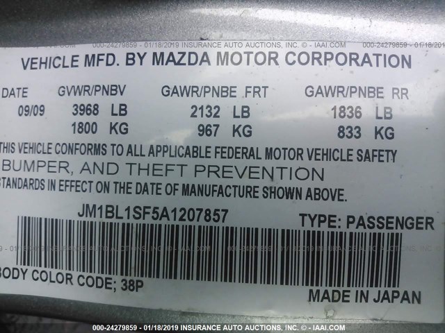 JM1BL1SF5A1207857 - 2010 MAZDA 3 I GRAY photo 9