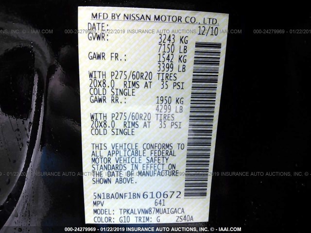 5N1BA0NF1BN610672 - 2011 NISSAN ARMADA PLATINUM BLACK photo 9