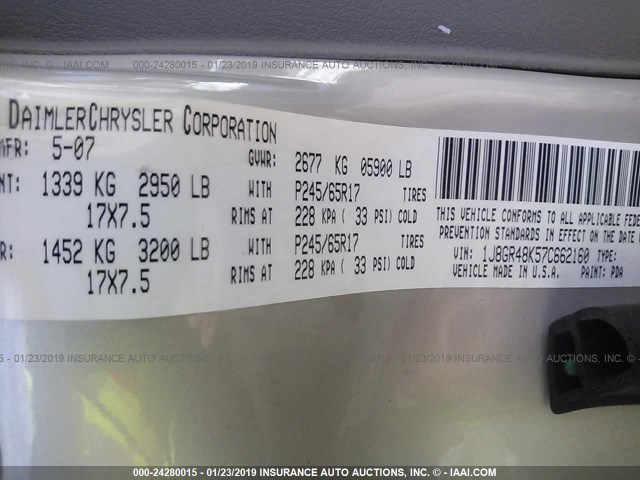 1J8GR48K57C662160 - 2007 JEEP GRAND CHEROKEE LAREDO/COLUMBIA/FREEDOM 米色 照片 9