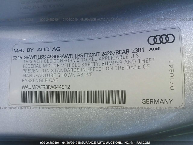 WAUMFAFR3FA044912 - 2015 AUDI A5 PREMIUM PLUS SILVER photo 9