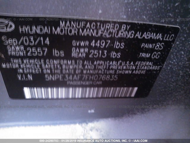 5NPE34AF7FH076835 - 2015 HYUNDAI SONATA SPORT/LIMITED SILVER photo 9