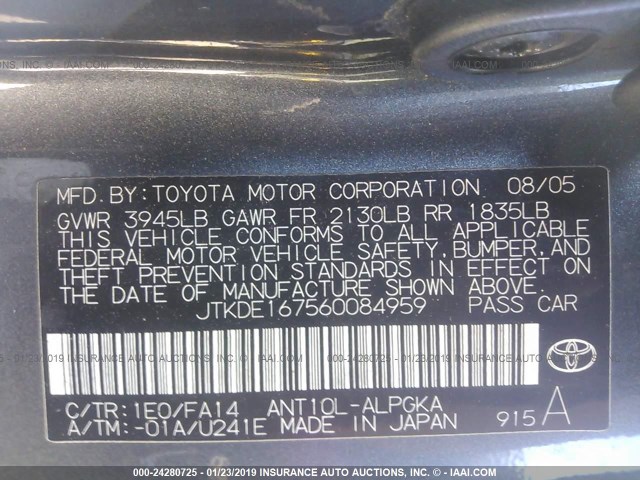 JTKDE167560084959 - 2006 TOYOTA SCION TC GREEN photo 9