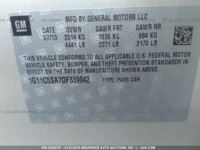 1G11C5SA7DF339042 - 2013 CHEVROLET MALIBU 1LT 米色 照片 9