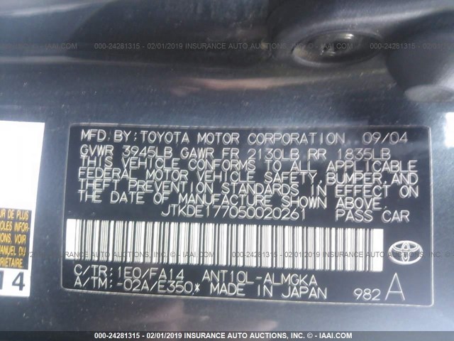 JTKDE177050020261 - 2005 TOYOTA SCION TC ნაცრისფერი ფოტო 9