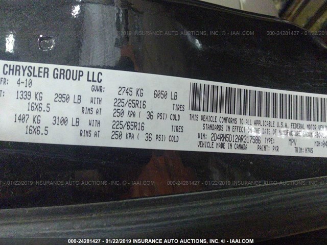 2D4RN5D12AR317586 - 2010 DODGE GRAND CARAVAN SXT BLACK photo 9