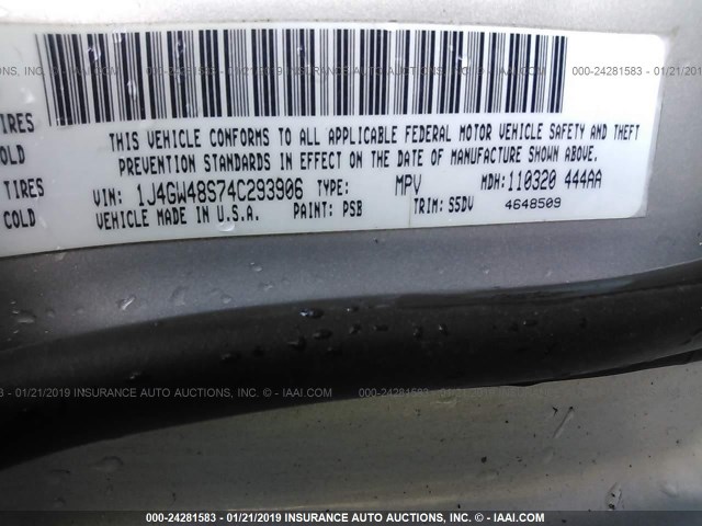 1J4GW48S74C293906 - 2004 JEEP GRAND CHEROKEE LAREDO/COLUMBIA/FREEDOM 银色 照片 9