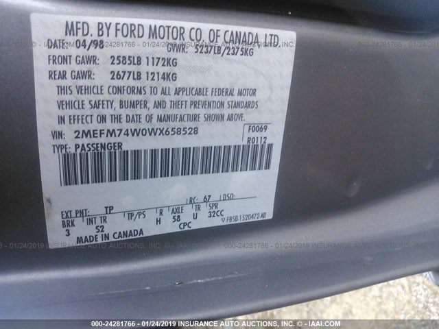 2MEFM74W0WX658528 - 1998 MERCURY GRAND MARQUIS GS GRAY photo 9