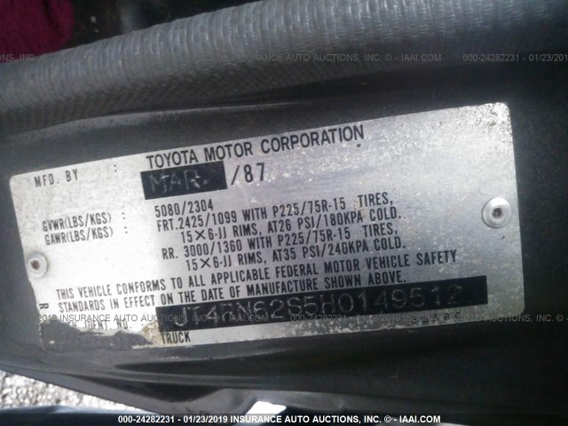 JT4RN62S5H0149512 - 1987 TOYOTA 4RUNNER RN60 BLACK photo 9