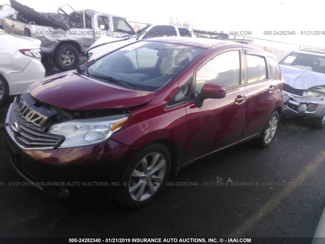 3N1CE2CP2EL354599 - 2014 NISSAN VERSA NOTE S/S PLUS/SV/SL RED photo 2