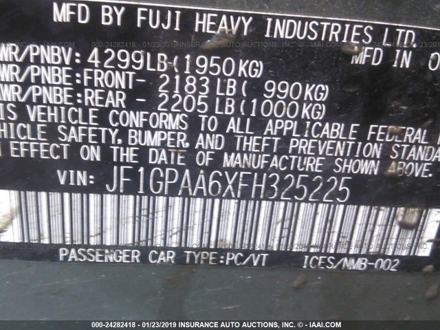 JF1GPAA6XFH325225 - 2015 SUBARU IMPREZA 绿色 照片 9