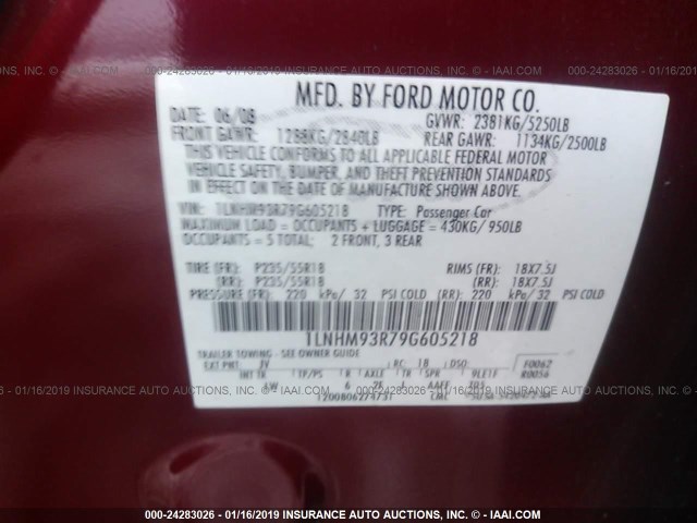 1LNHM93R79G605218 - 2009 LINCOLN MKS RED photo 9