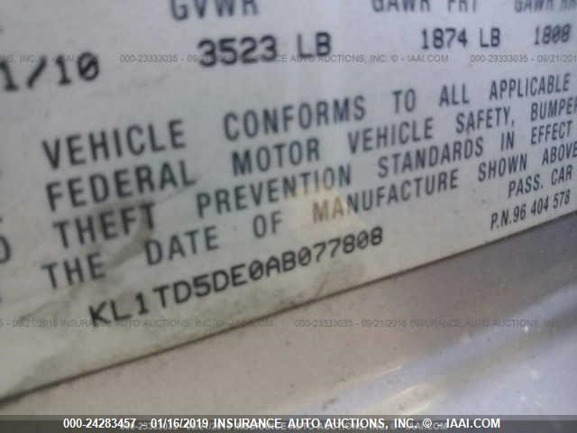 KL1TD5DE0AB077808 - 2010 CHEVROLET AVEO LS/LT ვერცხლისფერი ფოტო 9