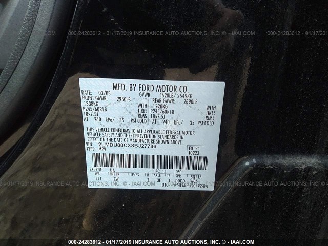 2LMDU88CX8BJ27786 - 2008 LINCOLN MKX BLACK photo 9