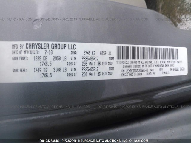 2C4RC1CG4DR809543 - 2013 CHRYSLER TOWN & COUNTRY TOURING L SILVER photo 9