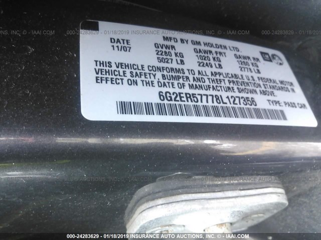 6G2ER57778L127356 - 2008 PONTIAC G8 GRAY photo 9