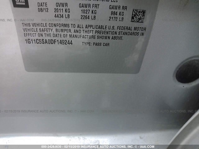 1G11C5SA0DF149244 - 2013 CHEVROLET MALIBU SILVER photo 9