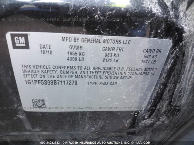 1G1PF5S98B7117270 - 2011 CHEVROLET CRUZE BLACK photo 9