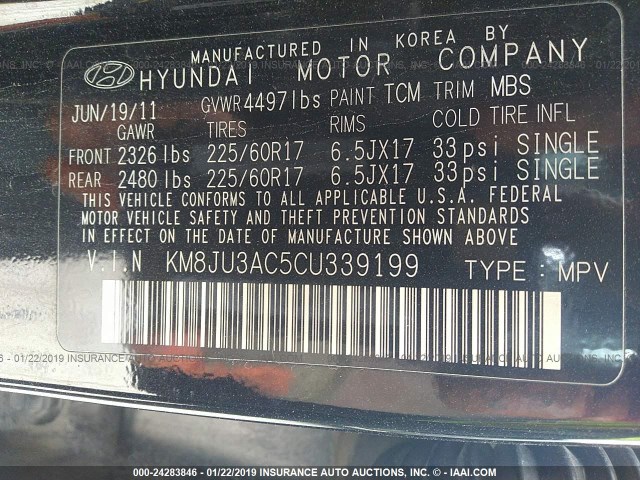 KM8JU3AC5CU339199 - 2012 HYUNDAI TUCSON GLS/LIMITED 黑色 照片 9