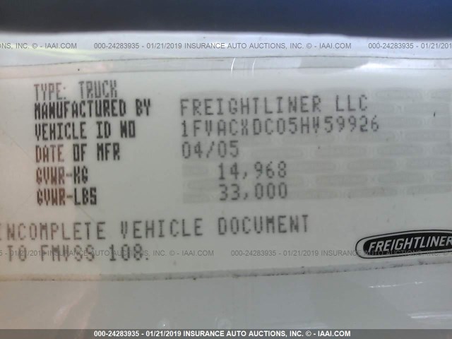 1FVACXDC05HV59926 - 2005 FREIGHTLINER M2 106 MEDIUM DUTY Unknown photo 9