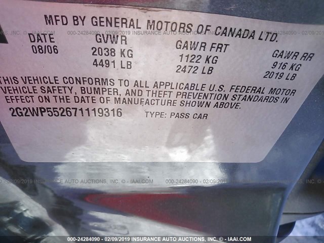 2G2WP552671119316 - 2007 PONTIAC GRAND PRIX Light Blue photo 9