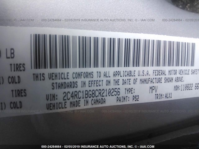 2C4RC1BG8CR210256 - 2012 CHRYSLER TOWN & COUNTRY TOURING SILVER photo 9