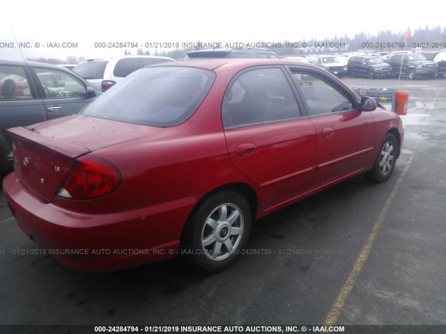 KNAFB121545312854 - 2004 KIA SPECTRA LS RED photo 4