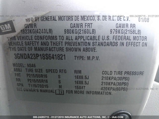 3GNDA23P18S641821 - 2008 CHEVROLET HHR LT SILVER photo 9