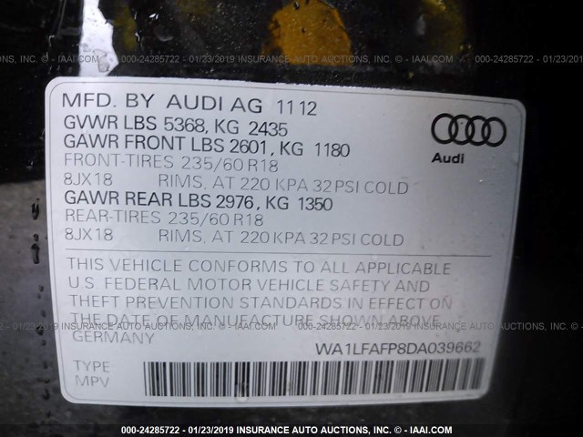 WA1LFAFP8DA039662 - 2013 AUDI Q5 PREMIUM PLUS BLACK photo 9