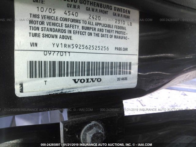 YV1RH592562525256 - 2006 VOLVO S60 2.5T BLACK photo 9