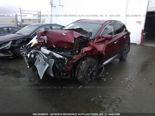 5N1AZ2MH6HN169066 - 2017 NISSAN MURANO S/SL/SV/PLATINUM MAROON photo 2