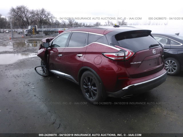 5N1AZ2MH6HN169066 - 2017 NISSAN MURANO S/SL/SV/PLATINUM MAROON photo 3