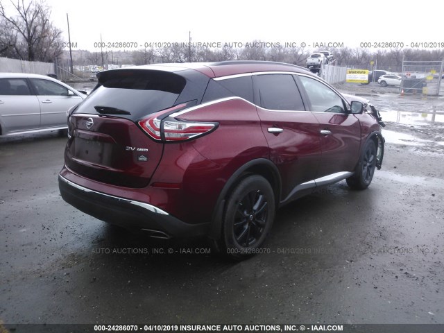 5N1AZ2MH6HN169066 - 2017 NISSAN MURANO S/SL/SV/PLATINUM MAROON photo 4