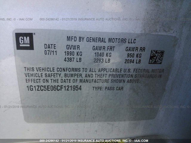 1G1ZC5E06CF121954 - 2012 CHEVROLET MALIBU 1LT 银色 照片 9