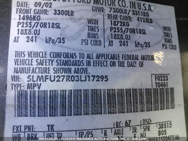 5LMFU27R03LJ17295 - 2003 LINCOLN NAVIGATOR GOLD photo 9