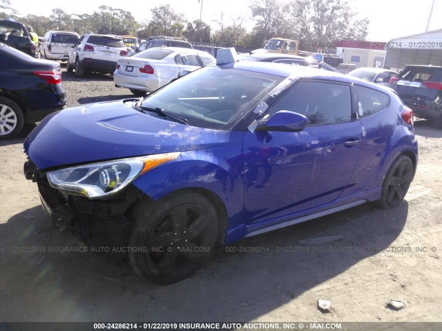 KMHTC6AE8EU209984 - 2014 HYUNDAI VELOSTER TURBO BLUE photo 2