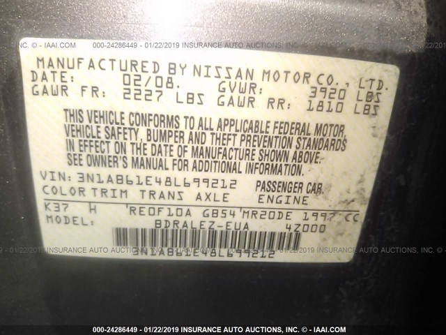 3N1AB61E48L699212 - 2008 NISSAN SENTRA 2.0/2.0S/2.0SL BROWN photo 9