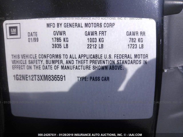 1G2NE12T3XM836591 - 1999 PONTIAC GRAND AM SE BLACK photo 9