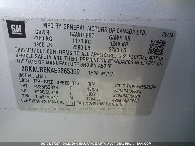 2GKALREK4E6265369 - 2014 GMC TERRAIN SLE SILVER photo 9