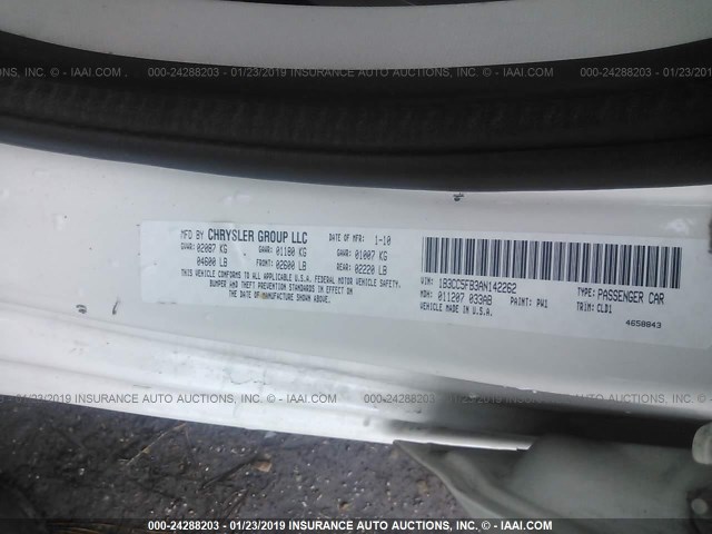 1B3CC5FB3AN142262 - 2010 DODGE AVENGER R/T WHITE photo 9