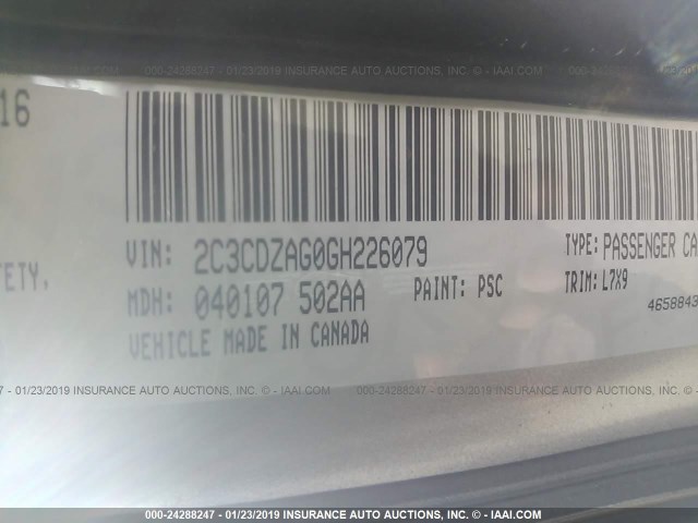 2C3CDZAG0GH226079 - 2016 DODGE CHALLENGER SXT SILVER photo 9