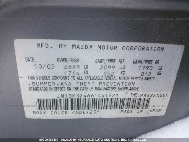 JM1BK324661441221 - 2006 MAZDA 3 S SILVER photo 9